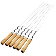 (IQTV) 6Pcs 55cm BBQ Skewers Long Handle Shish Kebab Barbecue Grill Stick Wood BBQ Fork Stainless St