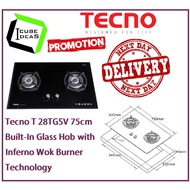 Tecno T28 TGSV 2-Burner 75cm Glass Hob with Inferno Wok Burner Technology