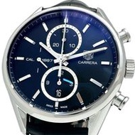 TAG HEUER雅卡萊拉系列計時碼錶，1887機芯，鏤空錶背，含保固卡及保固卡，不鏽鋼錶殼/皮錶帶，自動上鍊機芯，黑色錶盤/黑色皮錶帶，男士腕錶