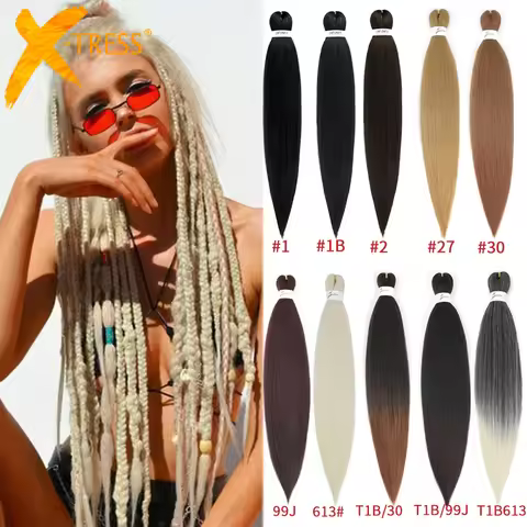 X-TRESS Synthetic Pre Stretched Braiding Hair Extensions Bulk EZ Crochet Easy Braid Hair Yaki Straig