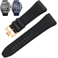 For Franck Muller v45 Black-Blue Yacht Genuine Leather Strap for Men FM Falmulan Needle Buckle Silic