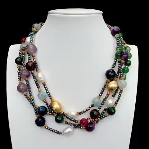 Y·YING 4 Strands Cultured White Pearl Multi Color Agate Necklace Choker Necklaces Women Jewelry For 
