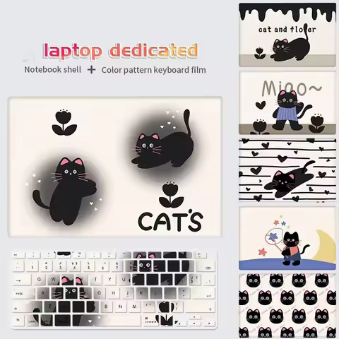 DIY Laptop Case Black Cat Waterproof Hard Shell Sleeve Keyboard Cover For Macbook Air 13 A1466 A2337