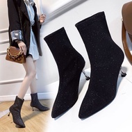 Martin Boots Stretch Socks High Heels Women Stiletto Socks Boots Black Short Boots