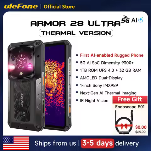 Ulefone Armor 28 Ultra 5G AI Thermal Imaging Rugged Phone 1TB ROM 32GB RAM Dimensity 9300+ Android A