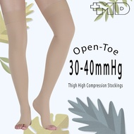 ถุงเท้าเปิดนิ้วเท้าถุงน่องกระชับสัดส่วนสูงถึงต้นขาสำหรับเส้นเลือดขอดที่เท้าบวม + MD ถุงเท้าพยุงทางการแพทย์ที่มั่นคง30-40mmHg
