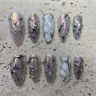 118 Nailbox design y2k nude white aurora mirror press on nails fake nails y2k nails