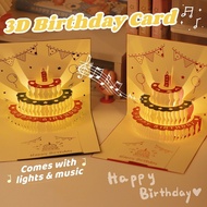 3D Birthday Card with Music and Light Hand Engraved Blessing Card 3D Greeting Card Happy Birthday Ca