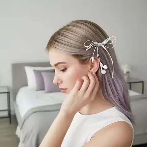Cool Y2K Headphone Wire Bow Hair Clips Playful Designs for Casual Style