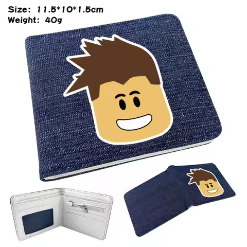 New Style Roblox Creative Cartoon Patterns Student Denim Fabric Folded Leather Wallet Short Wallets