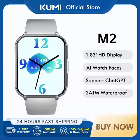 KUMI M2 Smart Watch 1.83" HD Screen ChatGPT 100+ AI Watch Faces Bluetooth Calling 100+ Sports Modes 
