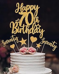 7 Pcs 70th Birthday Cake Decorations For Women, 70th Birthday Cake Topper Glitter Happy 70th Birthda