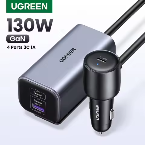 UGREEN Car Charger 130W Fast Charge Extender 4 USB Devices GaN Charger for iPhone 17 16 USB C Charge