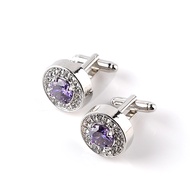 Men's White Purple Enamel Crystal Cufflinks Round Wedding Party Cufflink French Shirt Cuff Buttons C