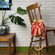 哥倫比亞製 雙揹法 手提和揹帶 Wayuu 編織手工包 紅金韻