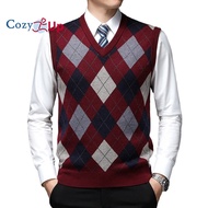 Cozy Up Men's Argyle Vest Sweater Wool Blend V-Neck Sleeveless Pullover Sweater