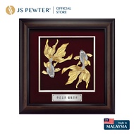 (JS Pewter) VIP Frame 16"x16" Gold Plated PEWTER | Good Fortune | Double Goldfish | Premium Gift | H