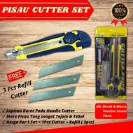 [SET] Pisau Cutter / Kater Karter Silet Ukuran Besar Gagang Karet + Refill Mata