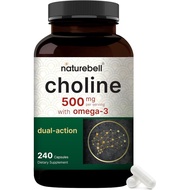 NatureBell Choline 500 mg with Omega-3 Fatty Acids, 240 Capsules | Extra Strength 2-in-1 Choline Bit