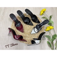 (If you have fat feet, go up 1 size) mika 7cm high heel sandals with pointed toe, youthful shiny lea