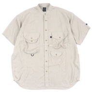 狀況極佳：DAIWA PIER39 Tech Bombay Safari 襯衫，毛領，短袖，灰褐色，M 碼，正品，男士，BE-80122