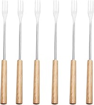 6pcs Chocolate Fondue Fork Cheese Fondue Forks Vegetable Fork Chocolate Dipping Tool Cake Fork Fondue Chocolate Barbecue Skewers Decorating Tools Wood Barbecue Tool Cream (Solid Wood Handle)