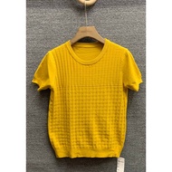 27701 Women's causal elegant causal all match street wear o-neck short sleeve ice knitted blouse