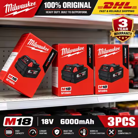100% Original M18 Milwaukee 6000mAh 18V Battery M18B6 M18B5 Suitable for Milwaukee Power Tools Recha