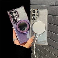 Luxury Glitter Phone Case For Samsung S26 S26Plus S26Ultra S24Ultra Shockproof Mirror Makeup Stand F