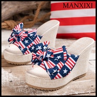 MANXIXI Fashion Women 3.93 Inches Wedge Heels Beautiful Colorful Bow Sandals (Size 35-43)