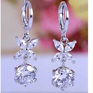Free Shipping Noble 9K Solid White Gold Filled CZ Dangle Earrings