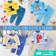 2 in 1 Baby Boy Kids Long Sleeve Pajama Cotton Set Night Sleep Wear Dinosaur Cartoon Print Animals 2n1 Winter Clothes Pajamas Night Gown T-Shirt Top Shirts Short Sleeve Romper Damit Pam bata Pang lalaki Terno 6 months 1 2 years old