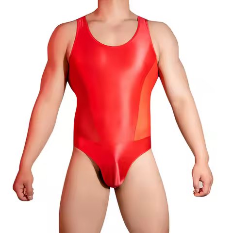Men Bodysuit Oil Shiny Glossy Sheer High Elastic Breathable Muscles Lingerie Men'S Body Sculpting Un