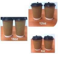 hadiah birthday Double Wall Hot Cup with lid(1pack/25pcs)- 8oz, 12oz & 16oz [Kraft] Hot cup/Paper Cu