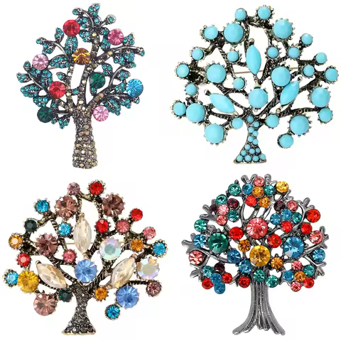 Rhinestone Money Tree Brooches for Women Unisex Plant Pins Banquet Party Backpack Gifts Jewelry Acce