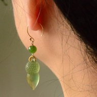 【小橡果】天然岫玉天青凍橡果耳環