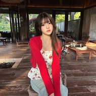 Áo len cardigan CHANGTONG màu đỏ kèm áo ống họa tiết hoa phong cách nhẹ nhàng mùa hè 2025