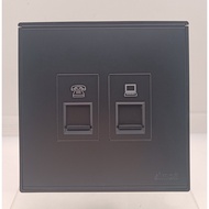 SIMON E6 BLACK DOFF MATT BLACK OUTLET TELEPHONE CAT 6 DATA OUTLET/