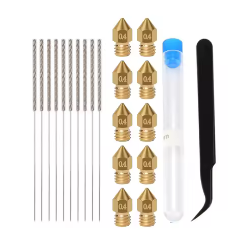 10PCS 0.4mm Brass Nozzle Extruder With 10pcs Cleaning Needles For Ender 3 3S Pro V2 CR10 Anet A8 A8+