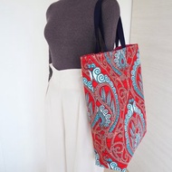 【日本製手作】非洲布 x 帆布大容量托特包 媽媽包 紅色