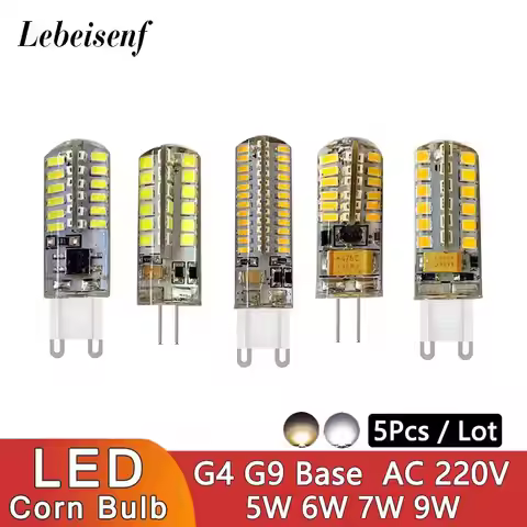 5Pcs/Lot LED Silicone Corn Light Bulb 5W 6W 7W 9W 12W High Voltage AC 220V G9 G4 Base 3000K 6000K Wa