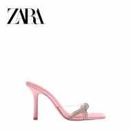 Zara Women's Shoes Plastic Transparent Sandals Shiny Inlaid High Heel Sandals Women Square Toe Muller
