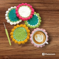 Handmade crochet flower coaster lapik bunga kait