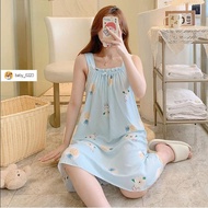 Taiwan Shipment Oke Okay Style Nightdress Summer Sling Pajamas Pure Cotton Women's Homewear Printed 