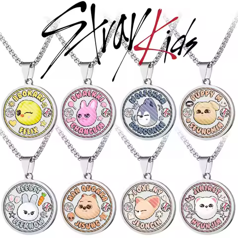 Stray Kids SKZOO Metal Titanium Steel Necklace SKZOO Stainless Steel Color Printed Round Necklace Fa