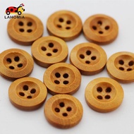 [lahomia] 100 Pieces Children Buttons Wooden Buttons Wooden Button with 4 Holes, Natural