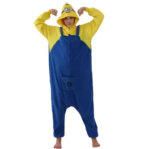 2026 Anime Despicable Me Minions Fleece Pajamas Cartoon Jumpsuit Minions Onesie Sleepwear Adult Home