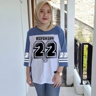 Oversized Women's Baseball Number T-shirt, 7/8 Sleeve Jumbo Sporty T-shirt