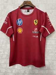 เสื้อยืดแขนสั้นสีแดง F1 Ferrari Racing Team Off-Track เสื้อผ้าแข่งขันระดับหนึ่ง สำหรับผู้ชาย วัสดุคอ