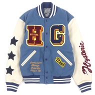 成色極佳 ▼ HYSTERIC GLAMOUR TURN THE MUSIC UP 刺繡皮袖運動夾克 (02243AB10) 藍/灰 M碼 日本製造 正品男士